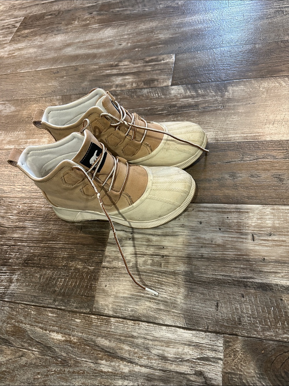 Sorel Two-Tone Tan and Cream Duck Boot Sneakers - women’s